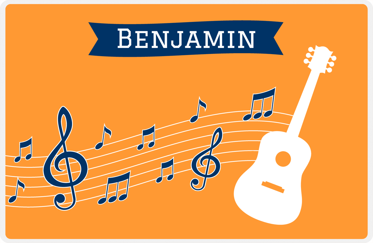 Personalized School Band Placemat XI - Orange Background - Acoustic Guitar -  View