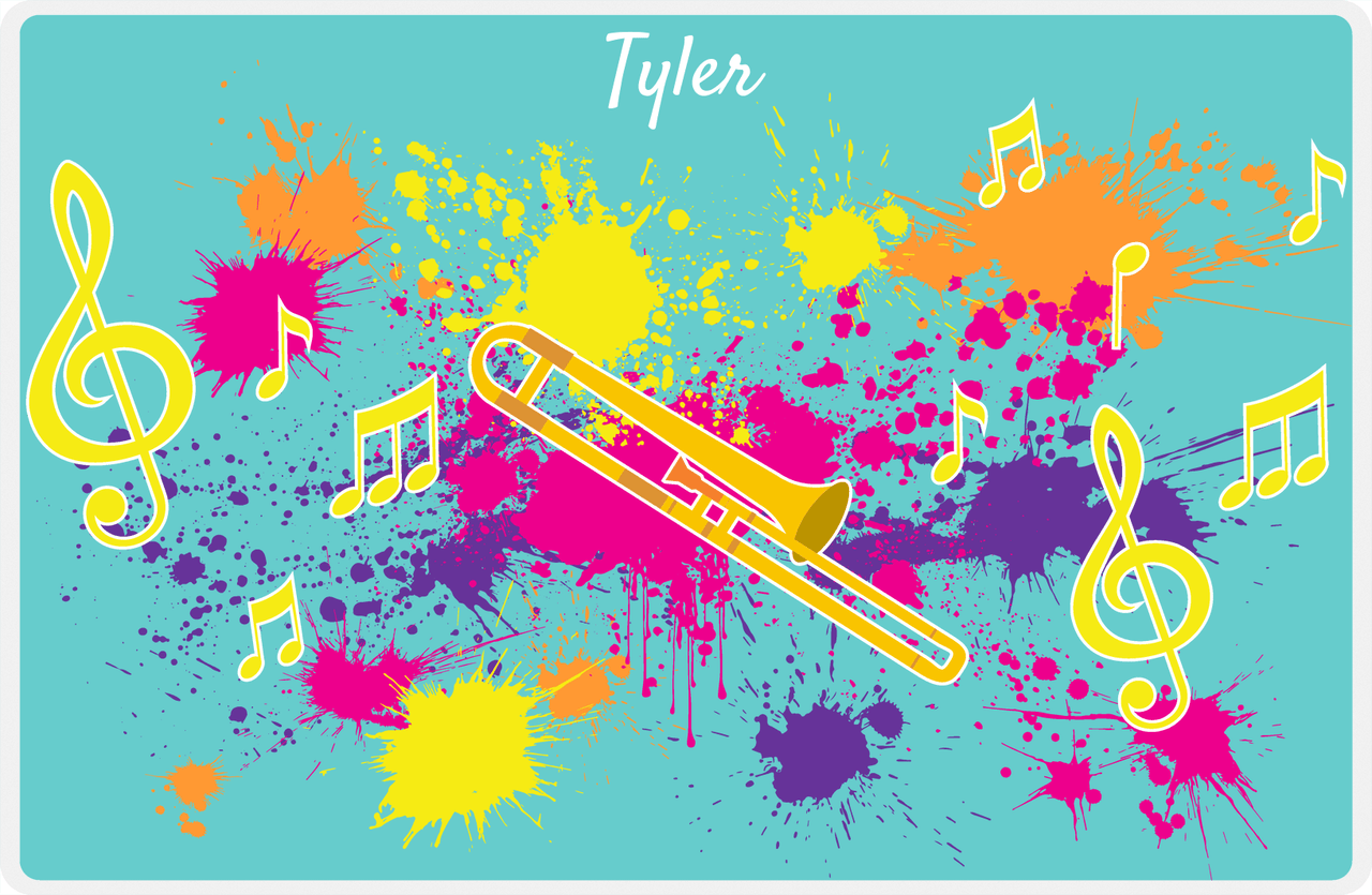 Personalized School Band Placemat XIII - Teal Background - Trombone -  View