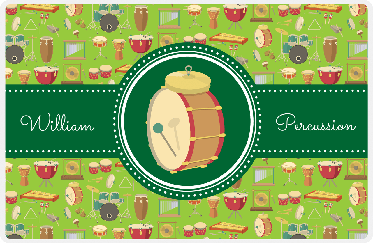 Personalized School Band Placemat XVI - Green Background - Percussion II -  View