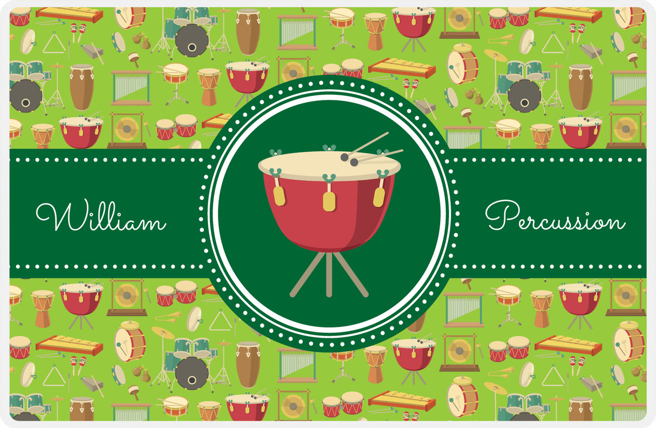 Personalized School Band Placemat XVI - Green Background - Percussion III -  View