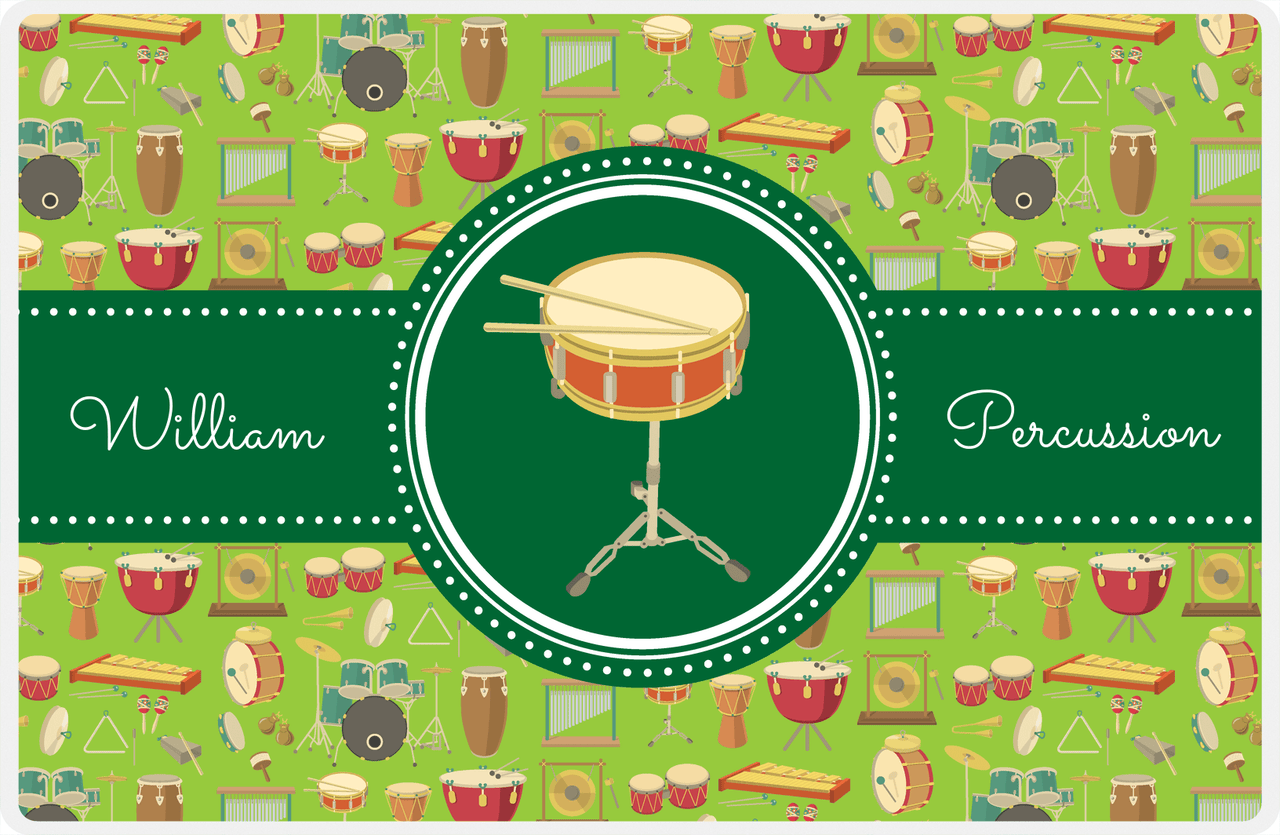 Personalized School Band Placemat XVI - Green Background - Percussion VI -  View