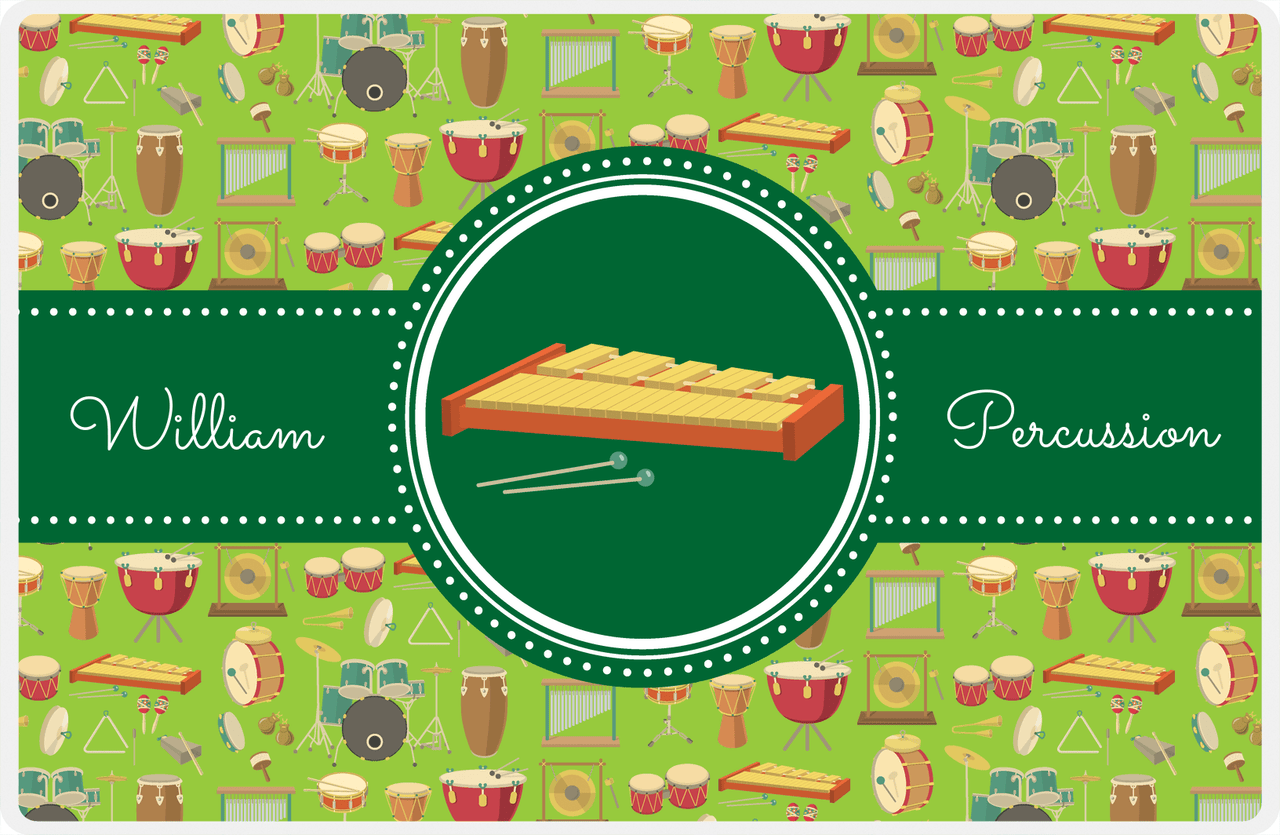 Personalized School Band Placemat XVI - Green Background - Percussion VII -  View