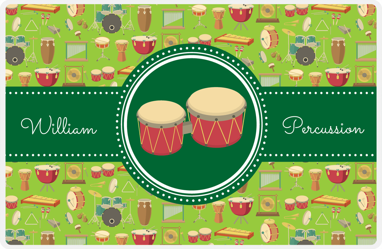Personalized School Band Placemat XVI - Green Background - Percussion VIII -  View