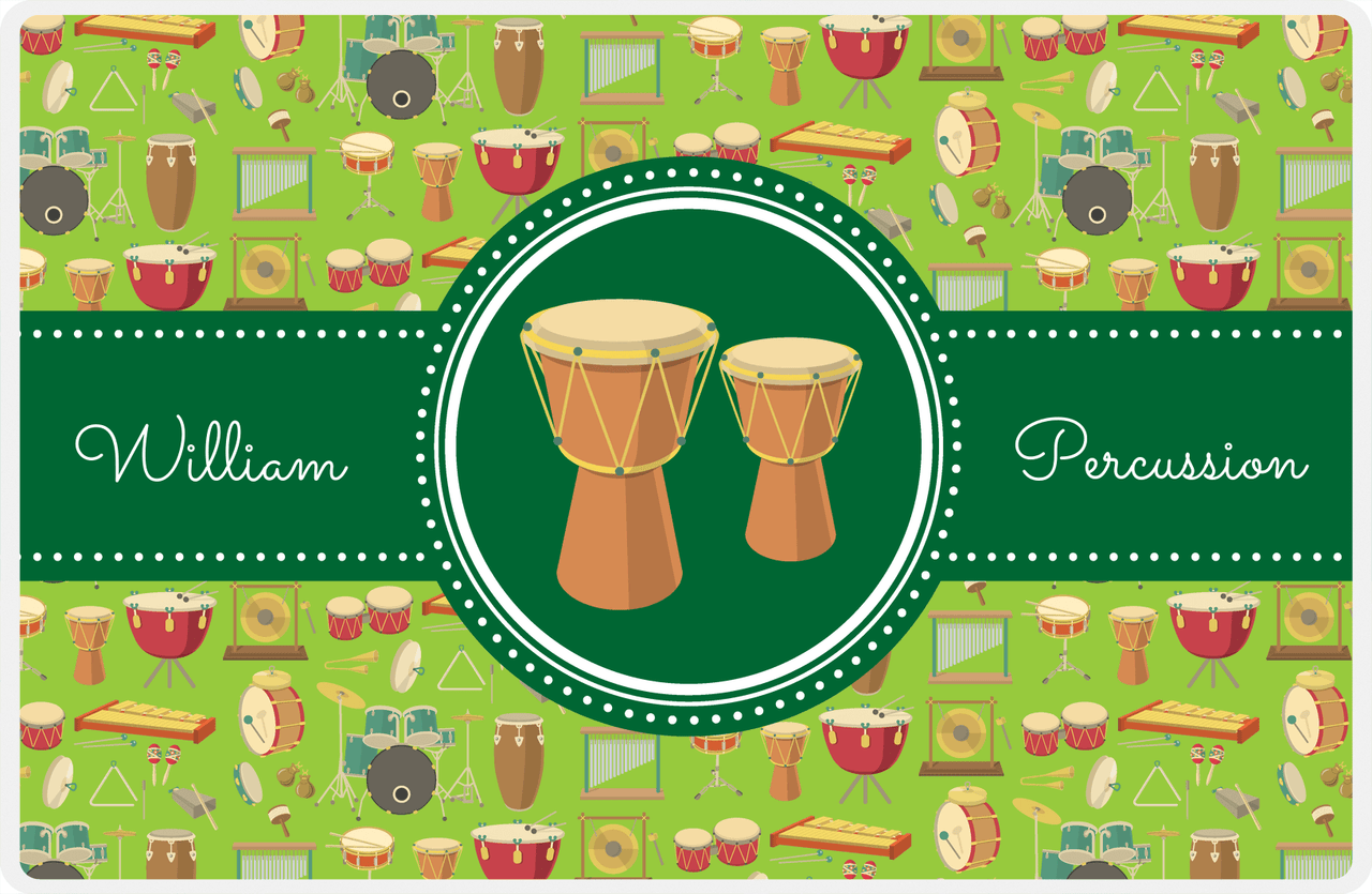 Personalized School Band Placemat XVI - Green Background - Percussion X -  View