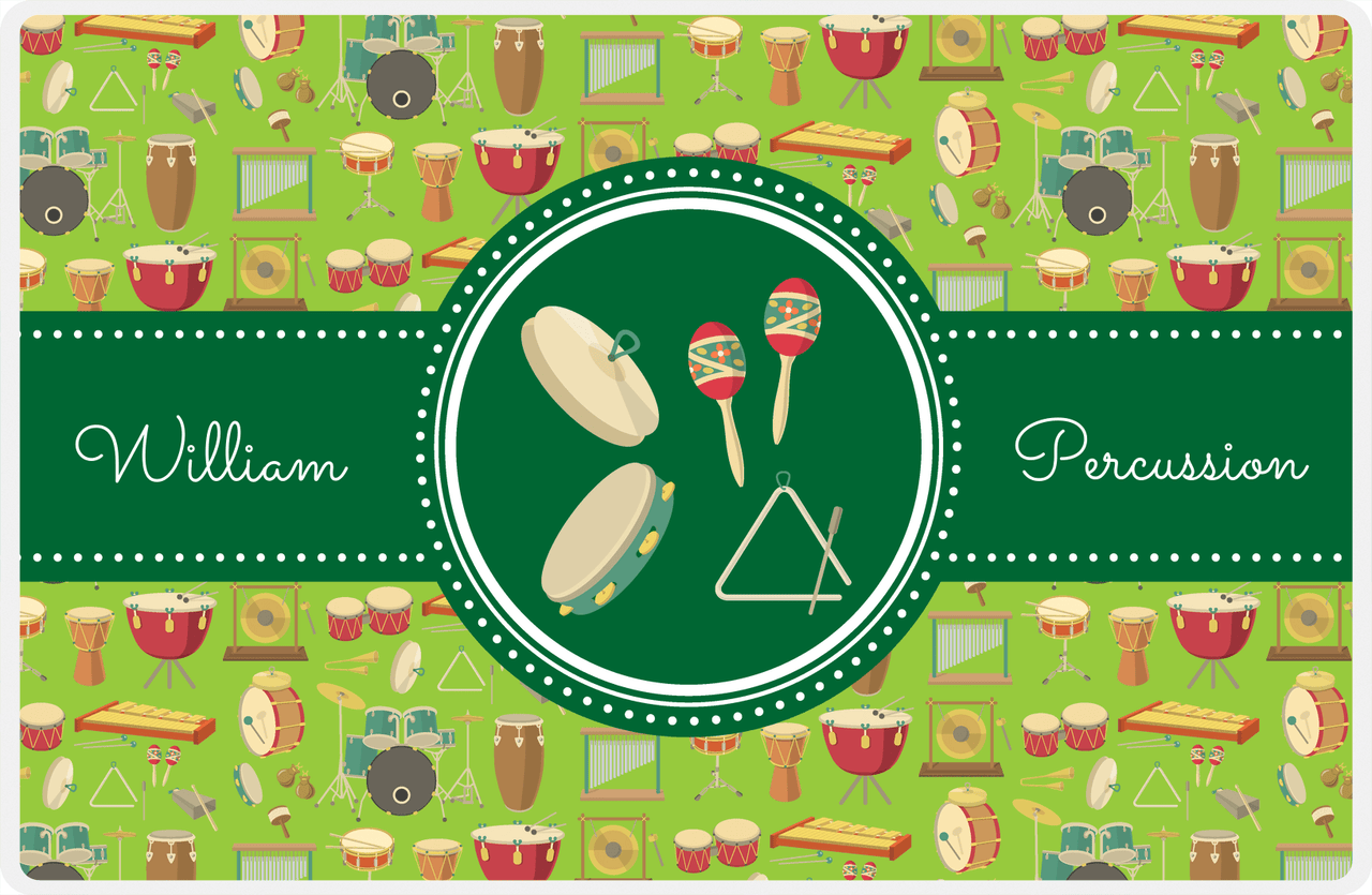 Personalized School Band Placemat XVI - Green Background - Percussion XI -  View