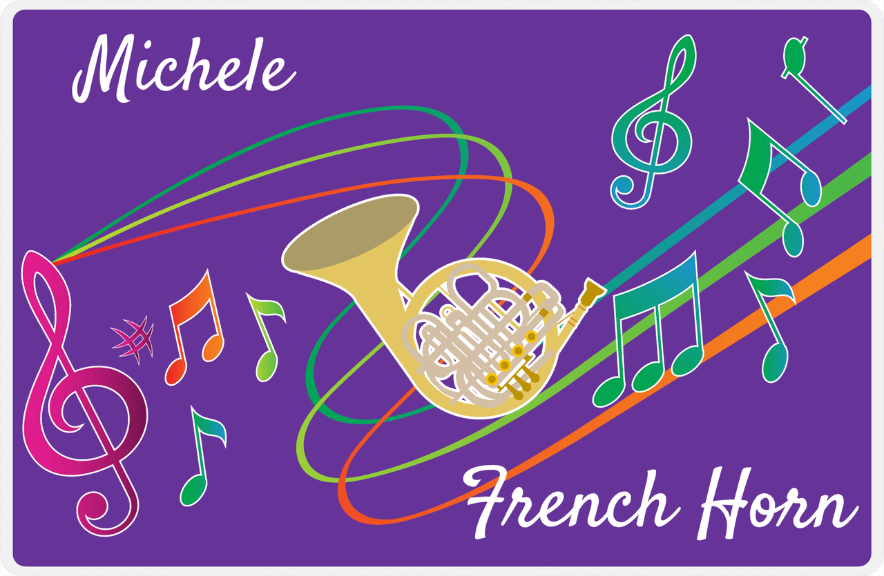 Personalized School Band Placemat XVIII - Purple Background - French Horn -  View
