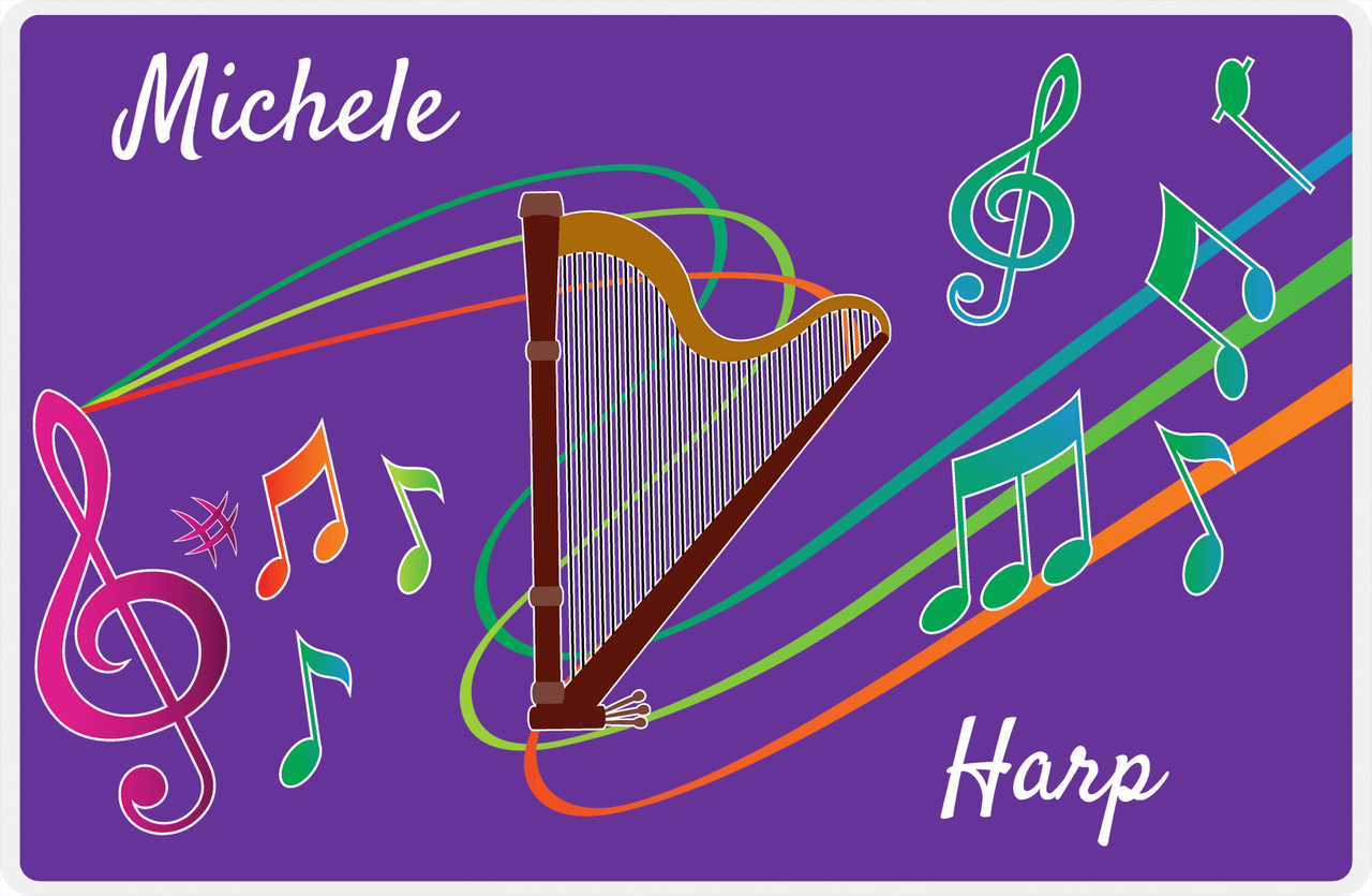 Personalized School Band Placemat XVIII - Purple Background - Harp -  View