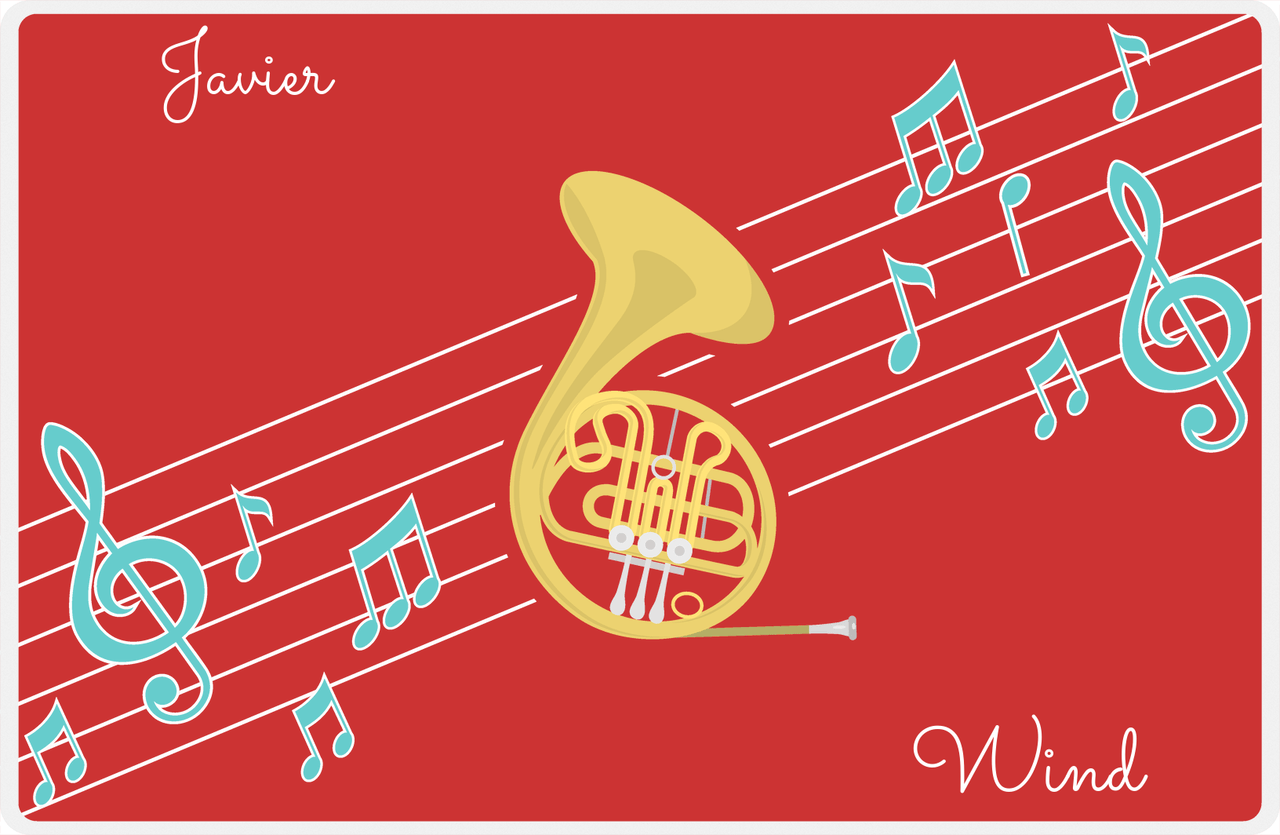 Personalized School Band Placemat XIX - Red Background - French Horn -  View