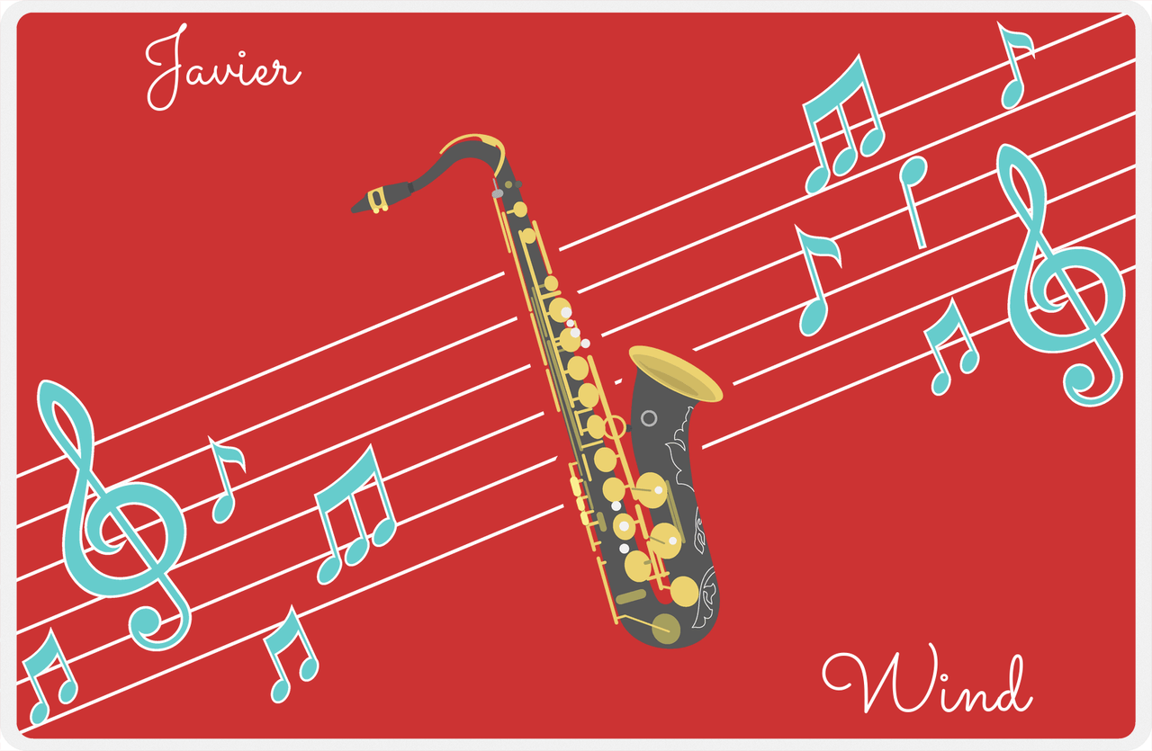 Personalized School Band Placemat XIX - Red Background - Saxophone -  View