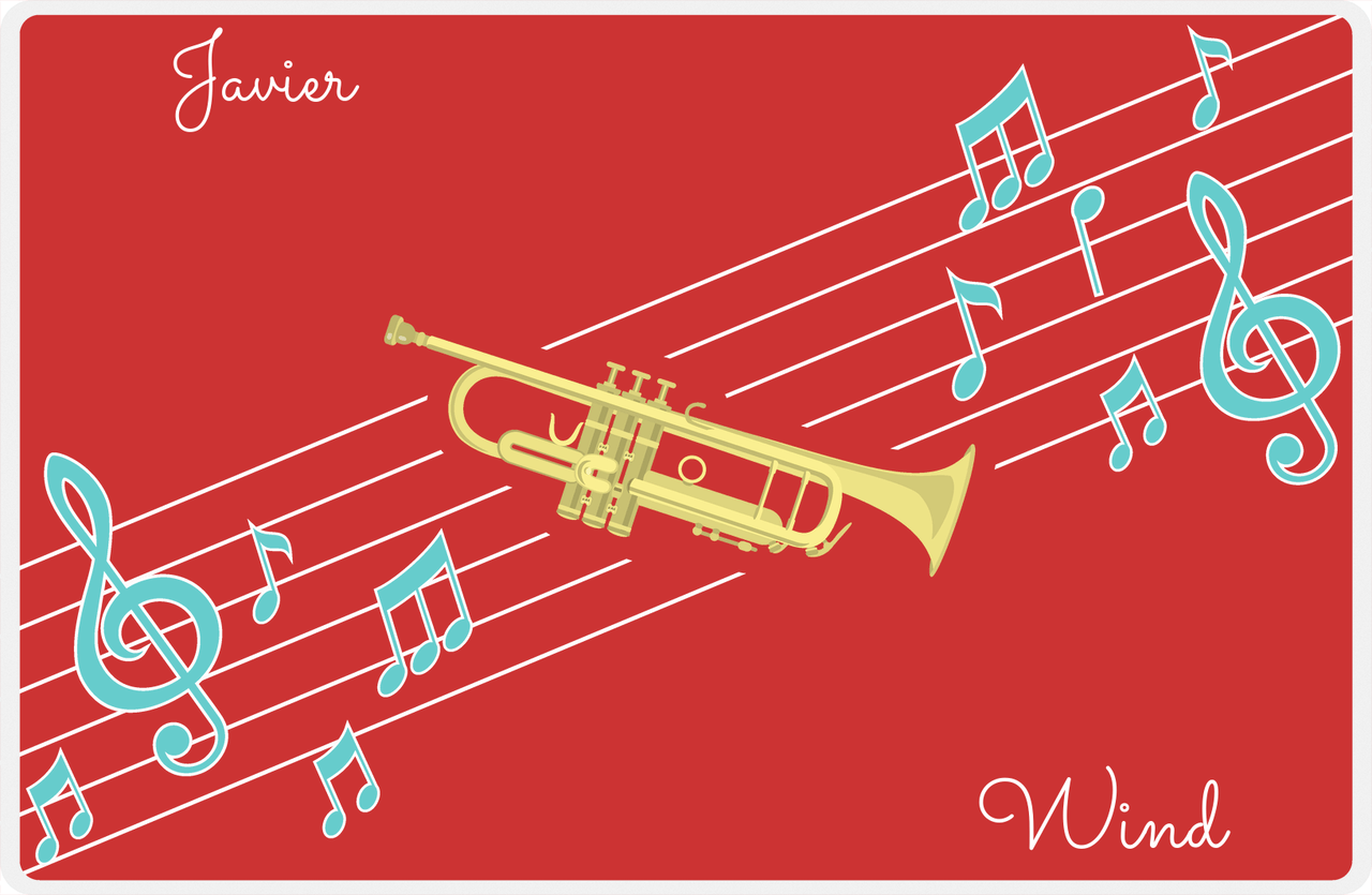 Personalized School Band Placemat XIX - Red Background - Trumpet -  View