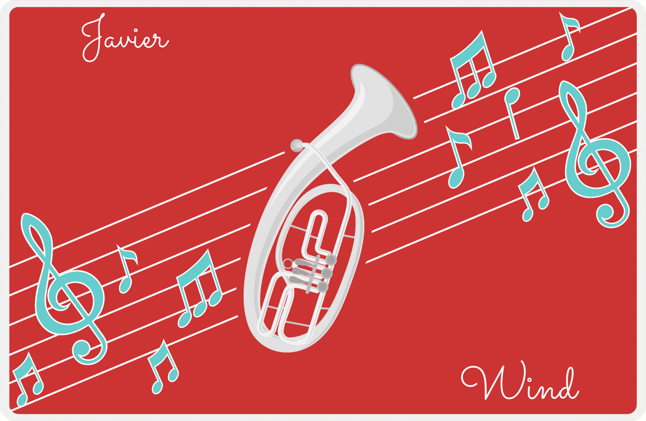 Personalized School Band Placemat XIX - Red Background - French Horn II -  View
