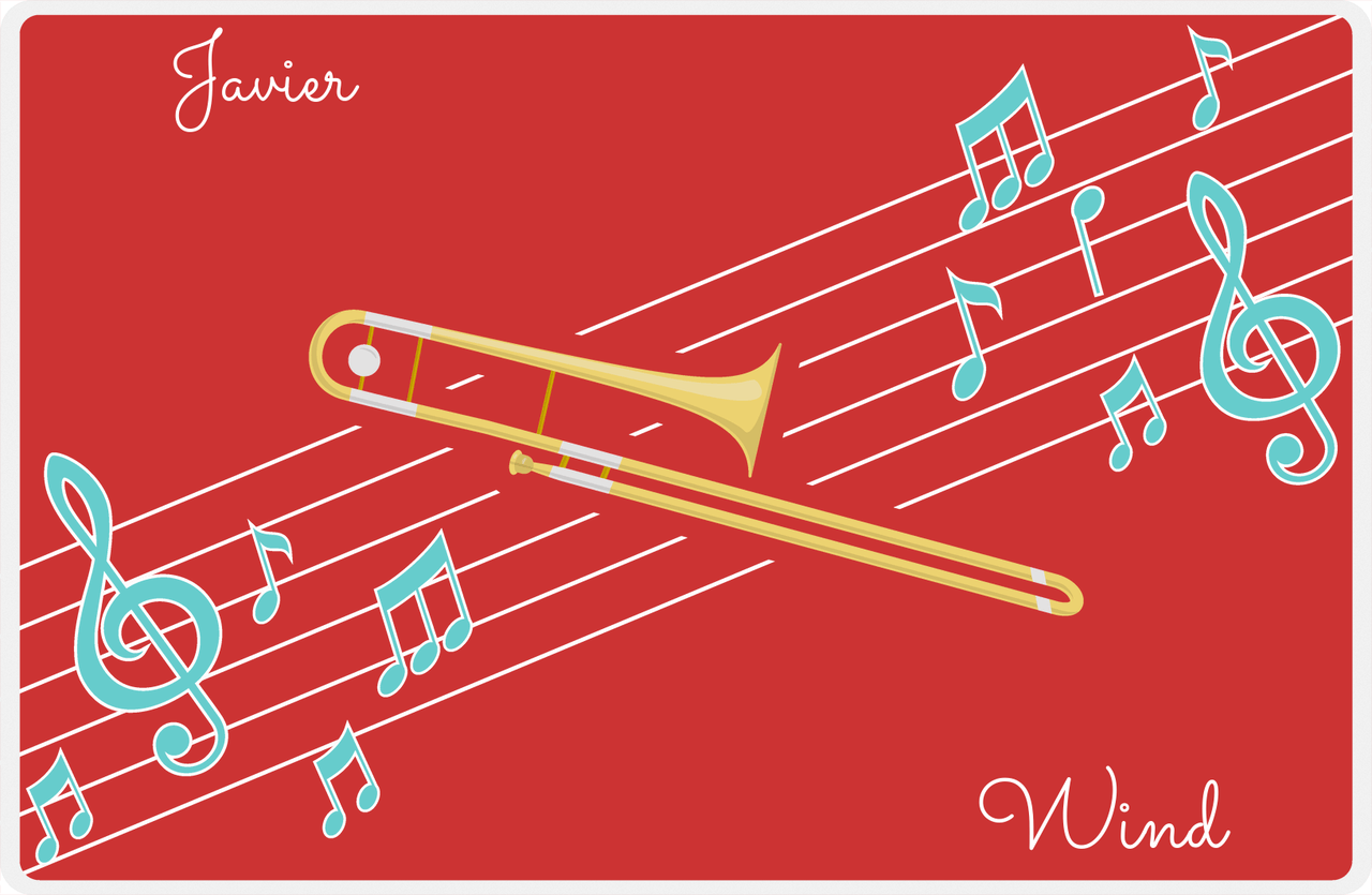 Personalized School Band Placemat XIX - Red Background - Trombone -  View