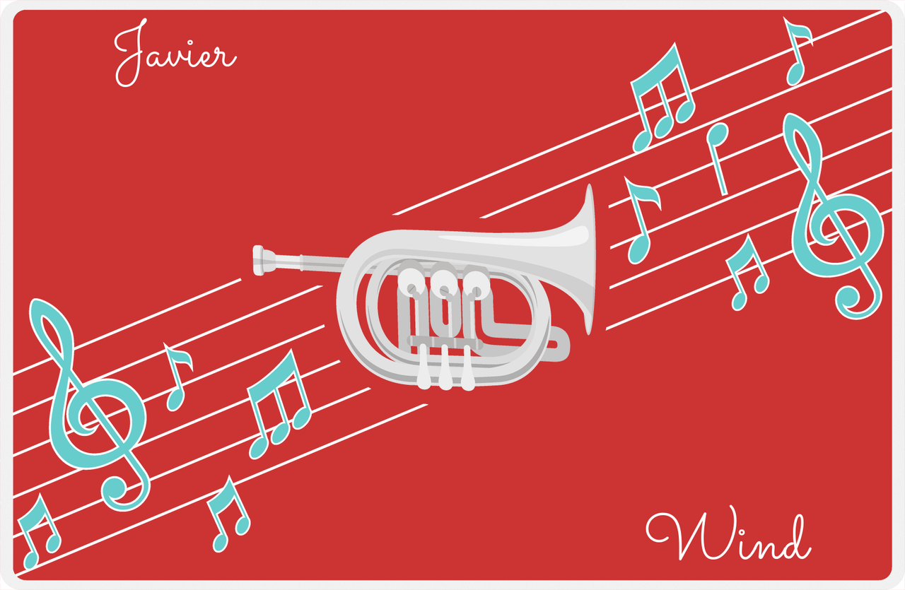 Personalized School Band Placemat XIX - Red Background - Piccolo Trumpet -  View