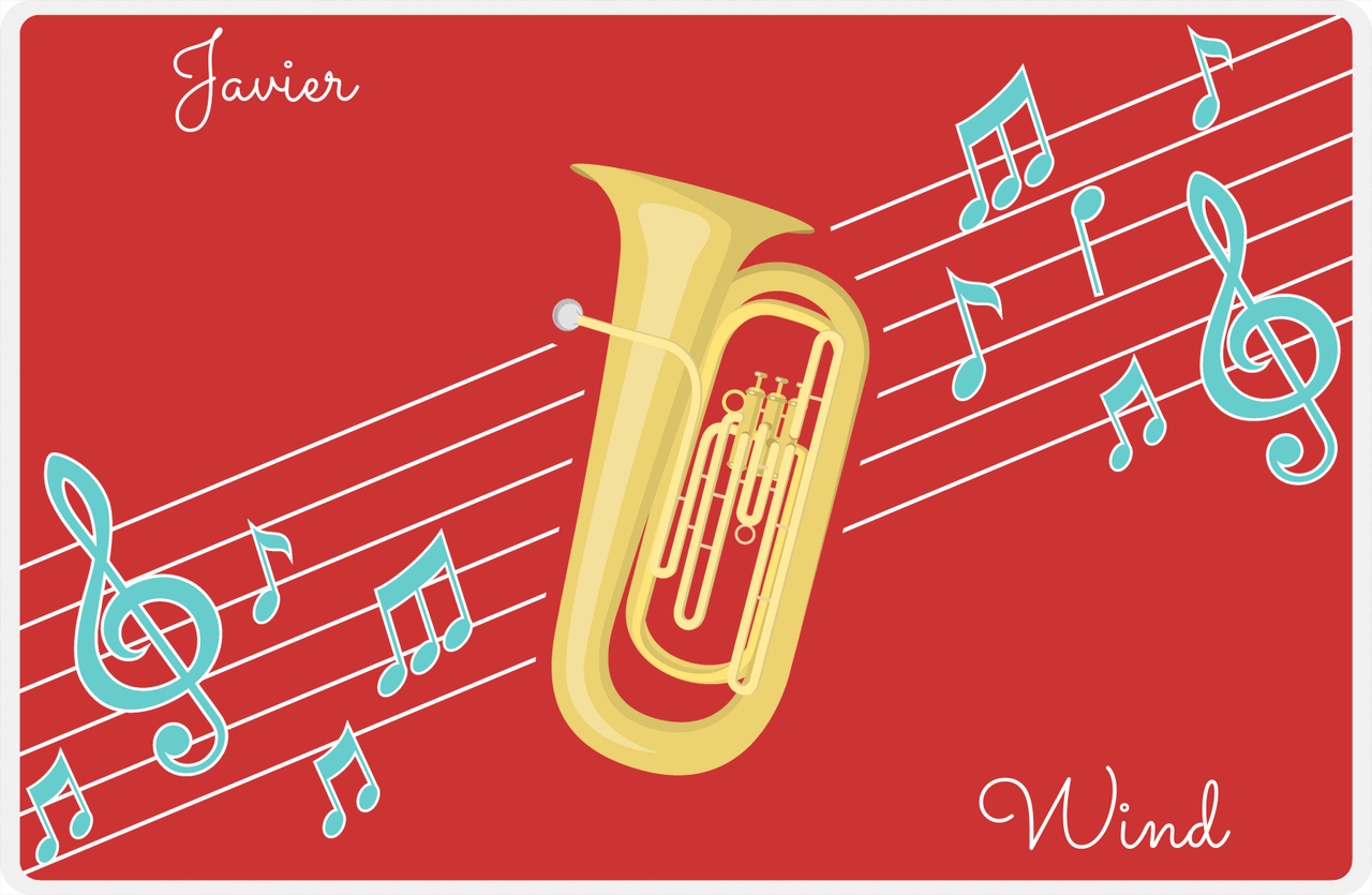 Personalized School Band Placemat XIX - Red Background - Tuba -  View