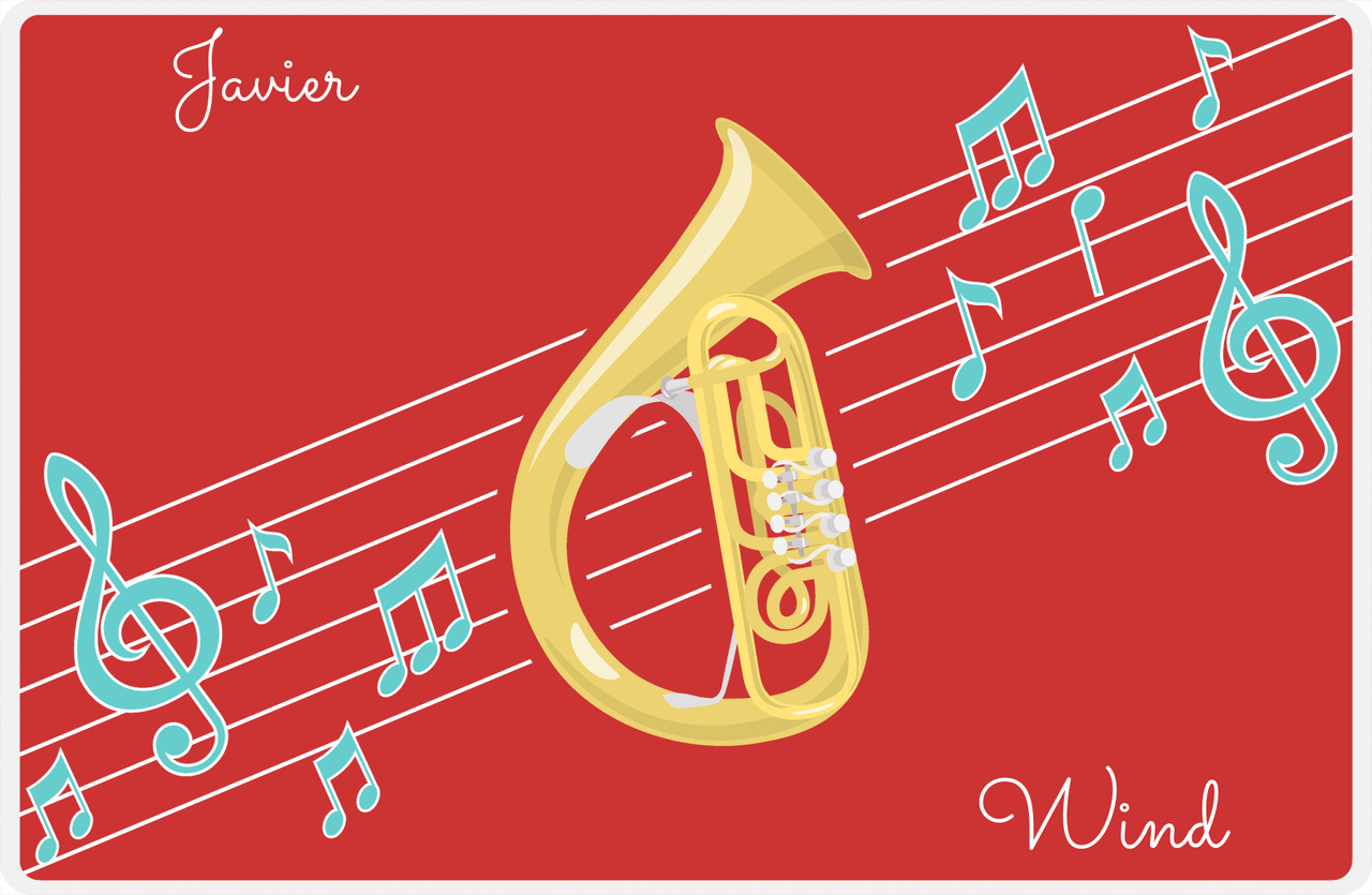Personalized School Band Placemat XIX - Red Background - Sousaphone -  View