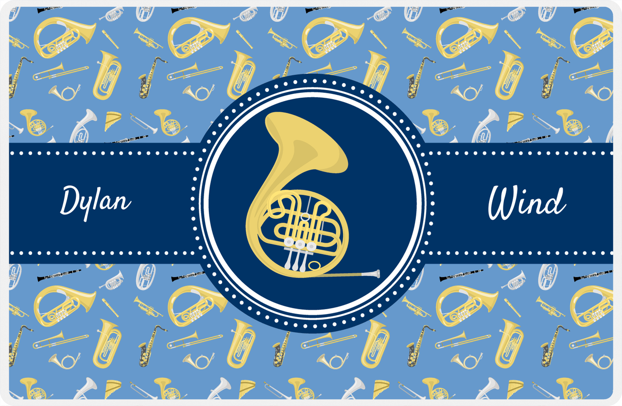 Personalized School Band Placemat XX - Blue Background - French Horn -  View
