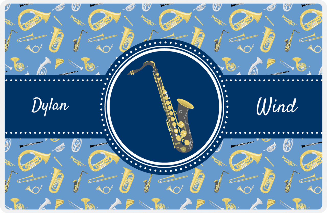 Personalized School Band Placemat XX - Blue Background - Saxophone -  View
