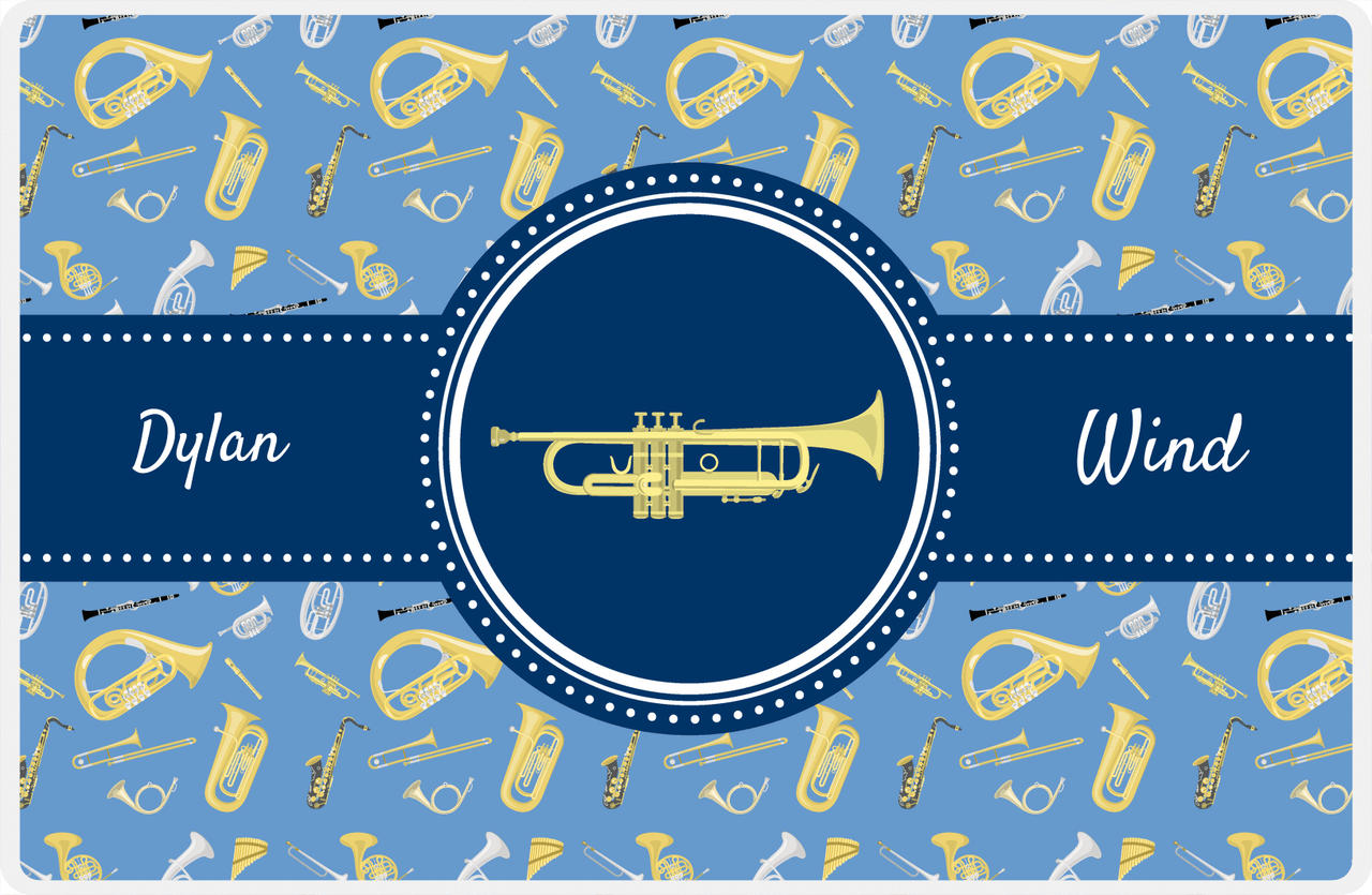 Personalized School Band Placemat XX - Blue Background - Trumpet -  View