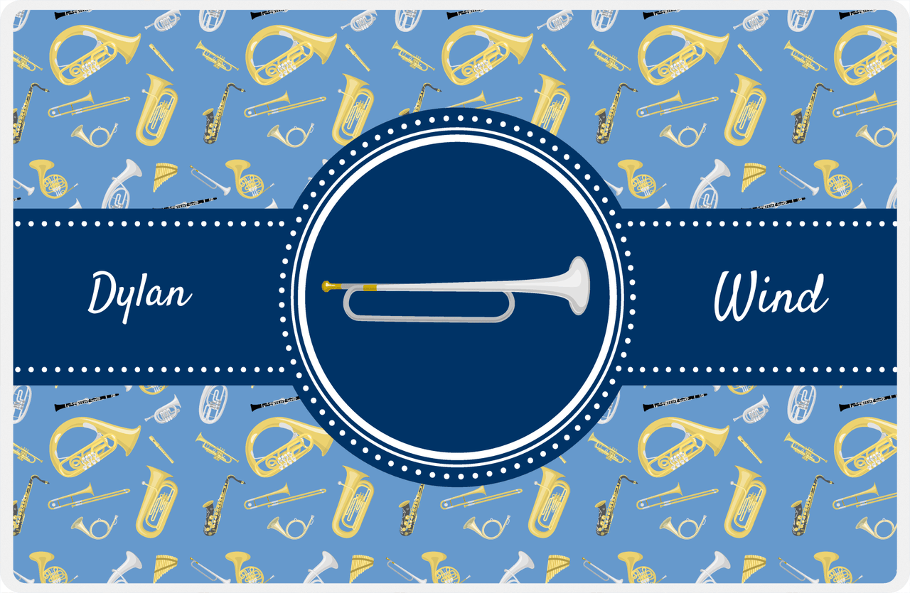 Personalized School Band Placemat XX - Blue Background - Bugle -  View
