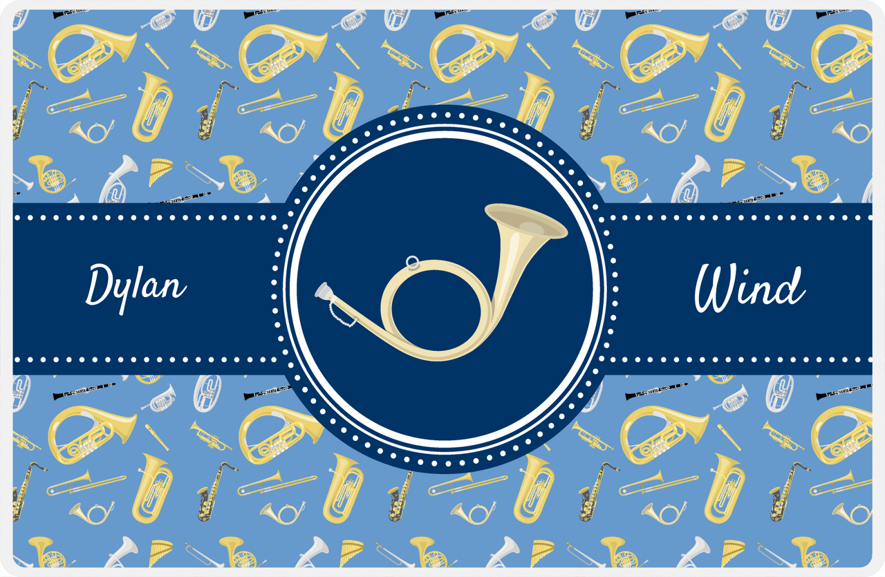 Personalized School Band Placemat XX - Blue Background - Natural French Horn -  View