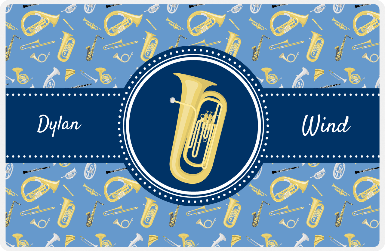 Personalized School Band Placemat XX - Blue Background - Tuba -  View