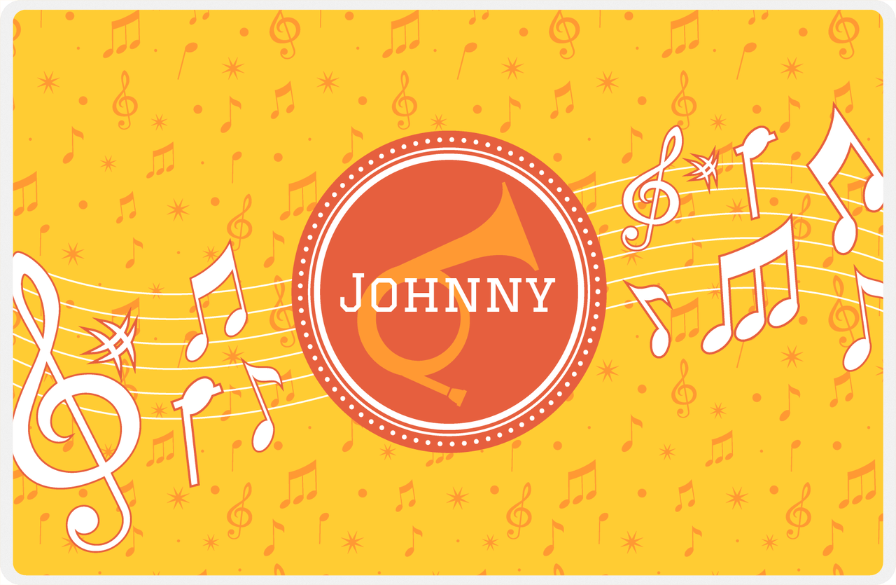 Personalized School Band Placemat XXIII - Yellow Background - Natural French Horn -  View