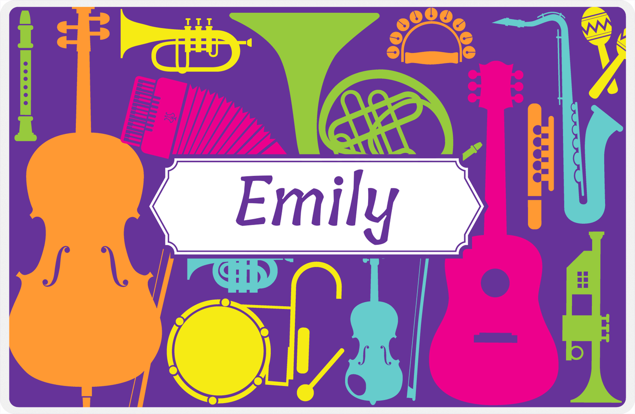Personalized School Band Placemat XXV - Purple Background - Decorative Rectangle Nameplate -  View