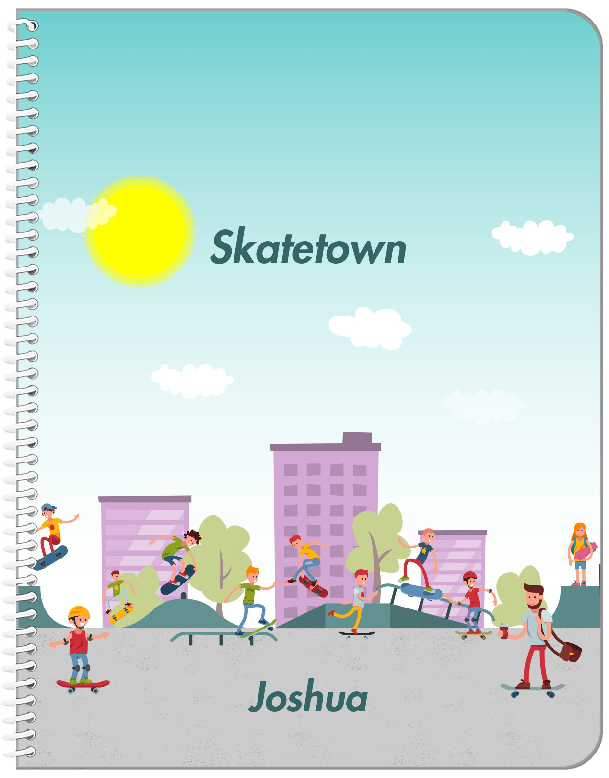 Personalized Skateboarding Notebook I - Teal Background - Front View