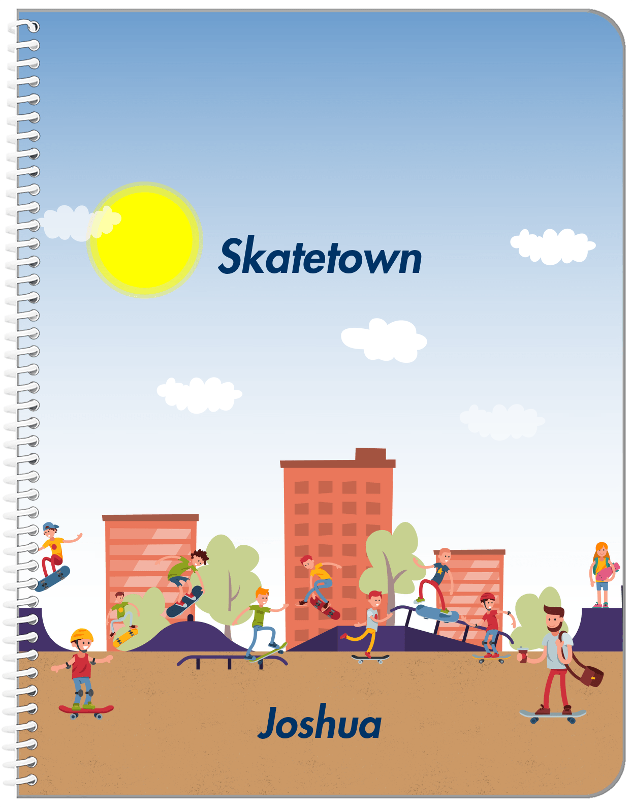 Personalized Skateboarding Notebook I - Blue Background - Front View