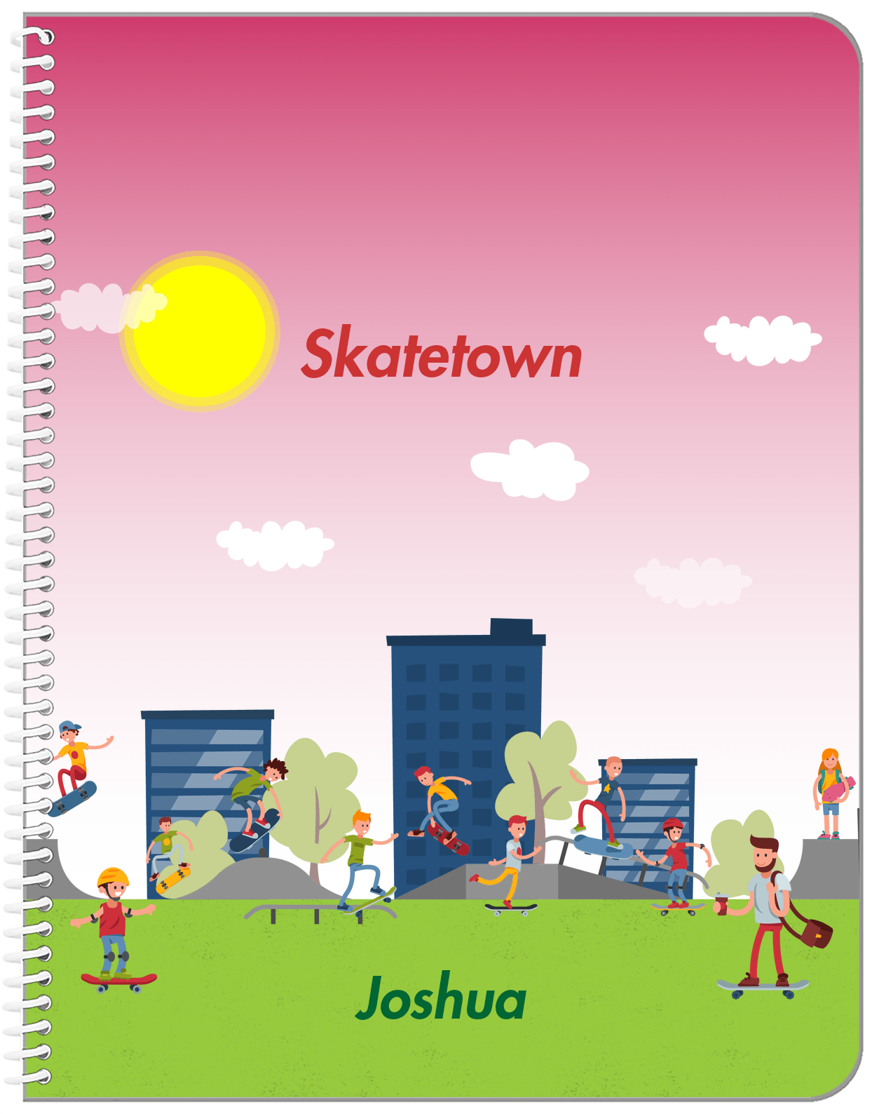 Personalized Skateboarding Notebook I - Red Background - Front View