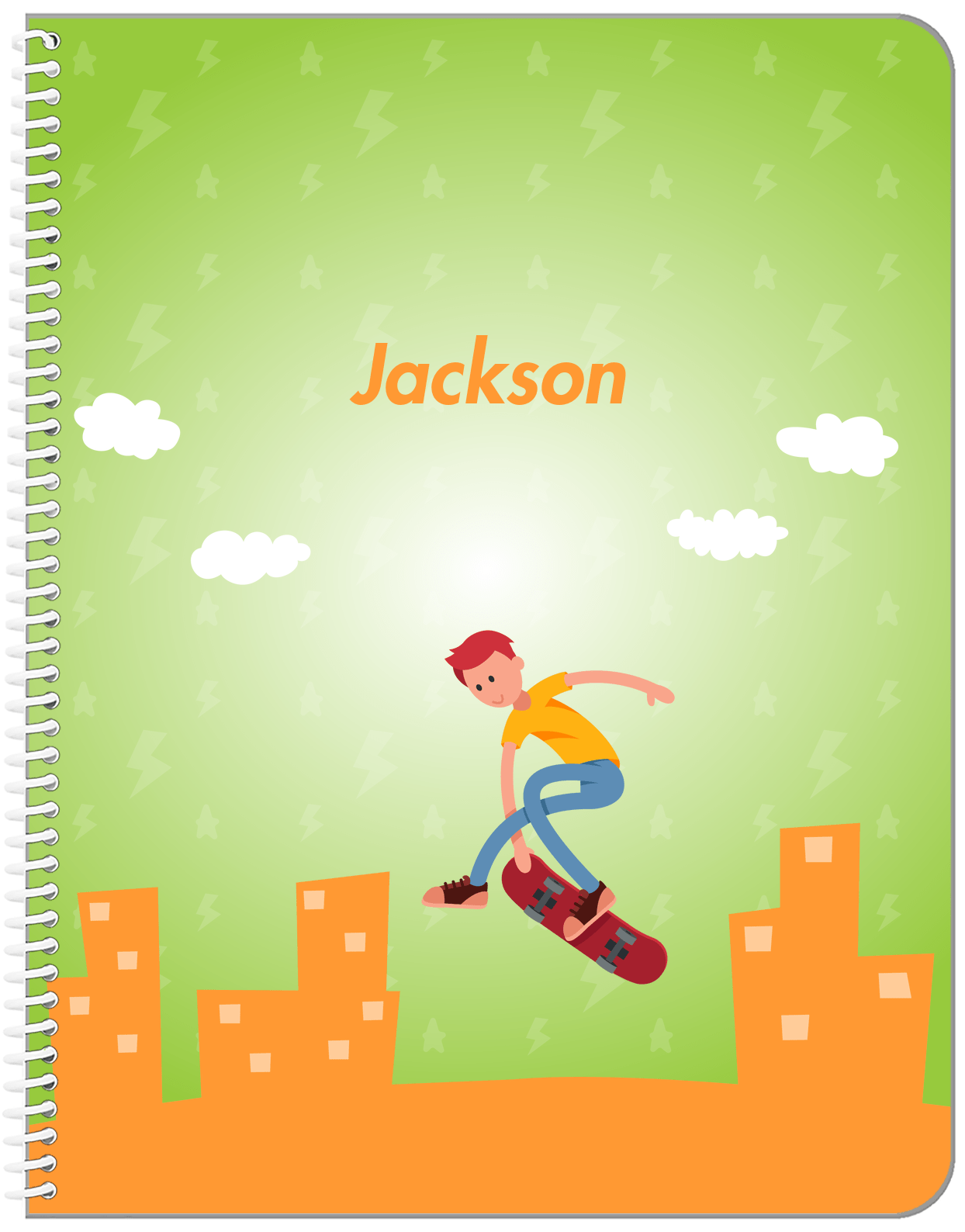 Personalized Skateboarding Notebook II - Redhead Boy - Front View