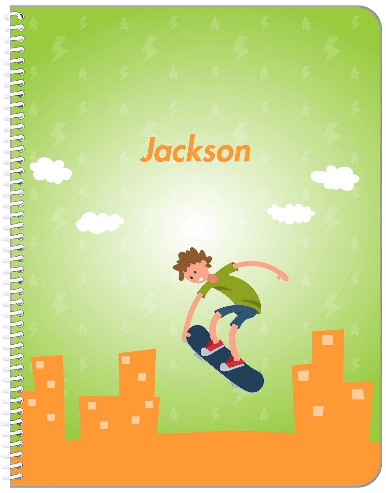 Personalized Skateboarding Notebook II - Brown Hair Boy - Front View