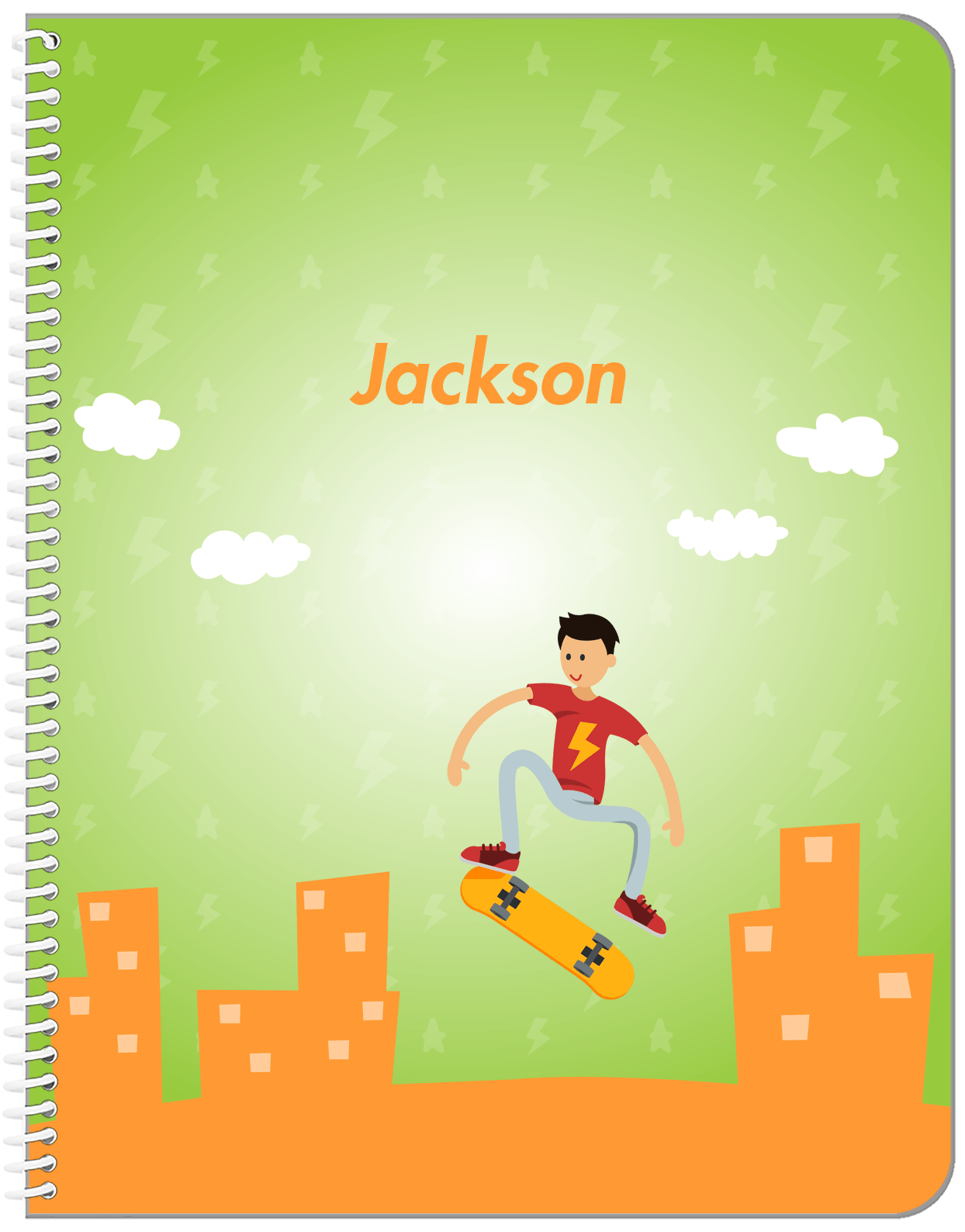 Personalized Skateboarding Notebook II - Black Hair Boy - Front View
