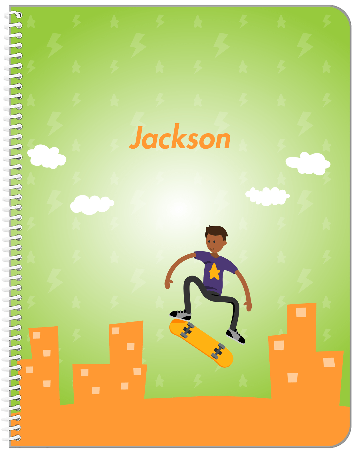 Personalized Skateboarding Notebook II - Black Boy II - Front View