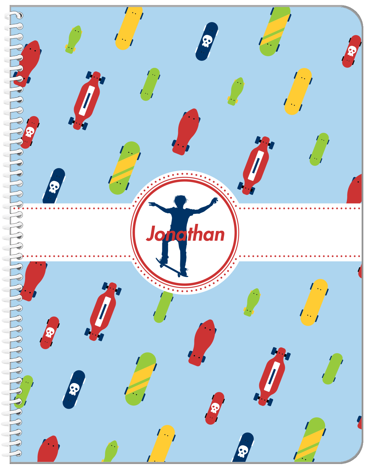 Personalized Skateboarding Notebook III - Skater Silhouette VIII - Front View