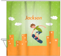 Thumbnail for Personalized Skateboarding Shower Curtain II - Brown Hair Boy - Hanging View