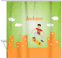 Thumbnail for Personalized Skateboarding Shower Curtain II - Black Hair Boy - Hanging View