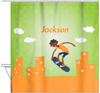 Thumbnail for Personalized Skateboarding Shower Curtain II - Black Boy I - Hanging View
