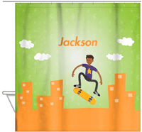 Thumbnail for Personalized Skateboarding Shower Curtain II - Black Boy II - Hanging View