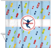 Thumbnail for Personalized Skateboarding Shower Curtain III - Skater Silhouette I - Hanging View