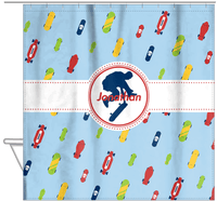 Thumbnail for Personalized Skateboarding Shower Curtain III - Skater Silhouette IV - Hanging View