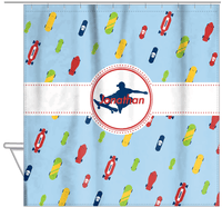 Thumbnail for Personalized Skateboarding Shower Curtain III - Skater Silhouette VI - Hanging View