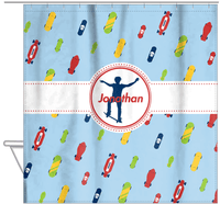Thumbnail for Personalized Skateboarding Shower Curtain III - Skater Silhouette VIII - Hanging View