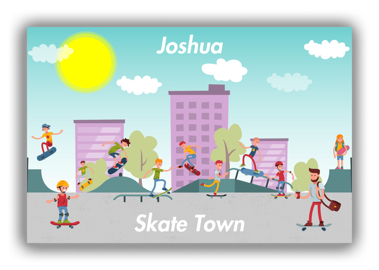Personalized Skateboarding Canvas Wrap & Photo Print I - Skate Town - Teal Background - Front View
