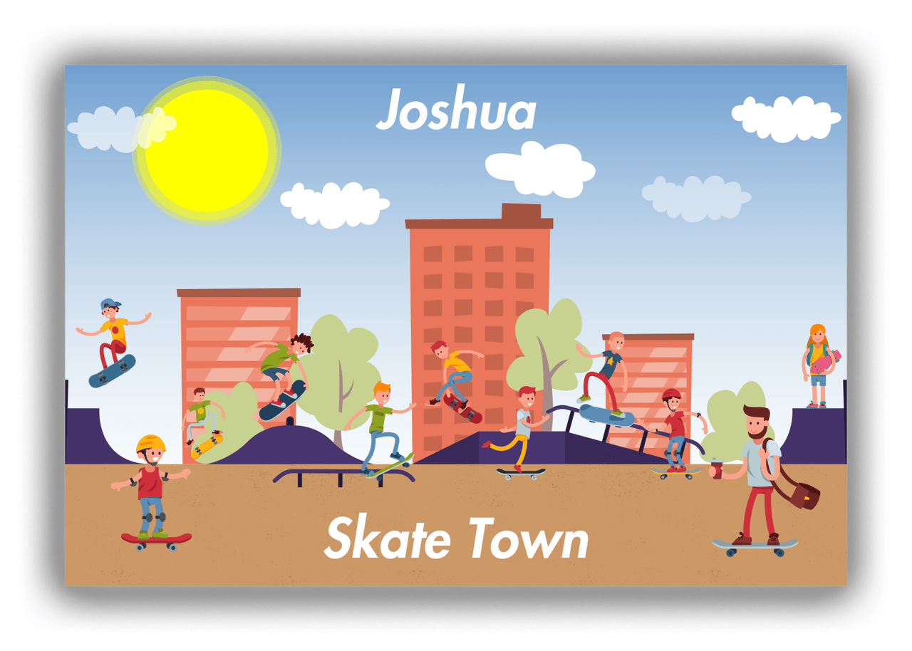 Personalized Skateboarding Canvas Wrap & Photo Print I - Skate Town - Blue Background - Front View