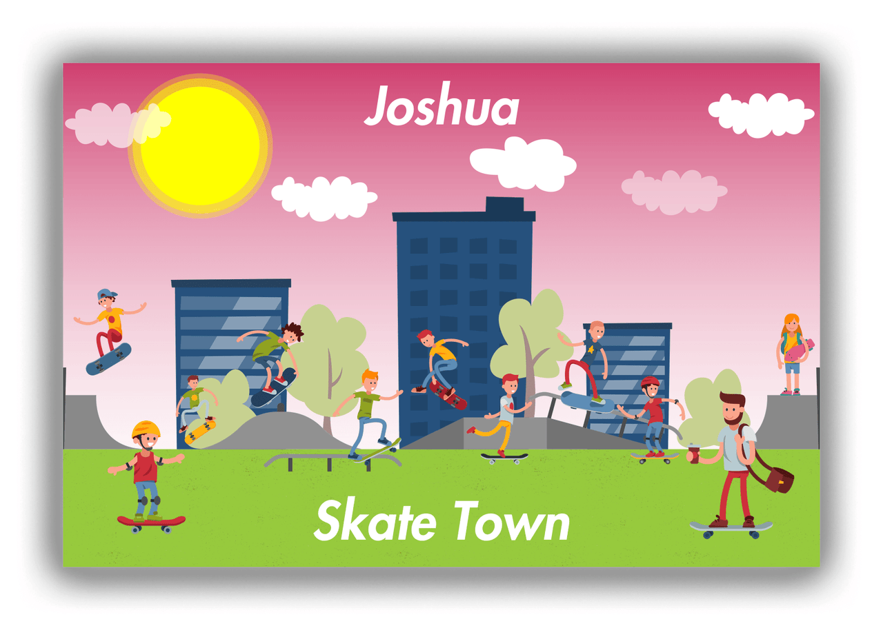 Personalized Skateboarding Canvas Wrap & Photo Print I - Skate Town - Red Background - Front View