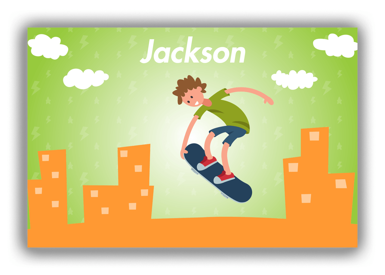 Personalized Skateboarding Canvas Wrap & Photo Print II - Brown Hair Boy - Front View