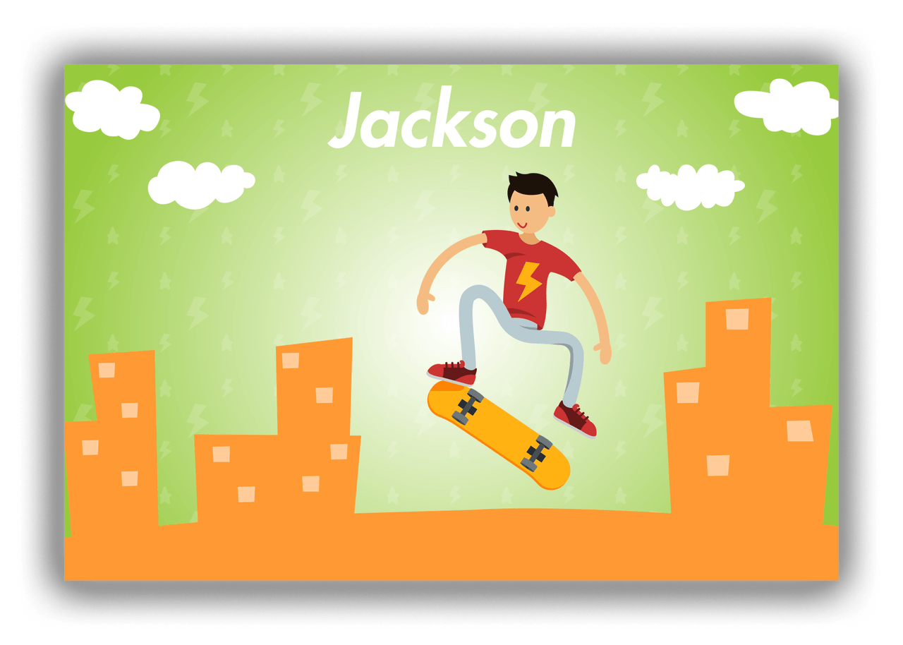 Personalized Skateboarding Canvas Wrap & Photo Print II - Black Hair Boy - Front View