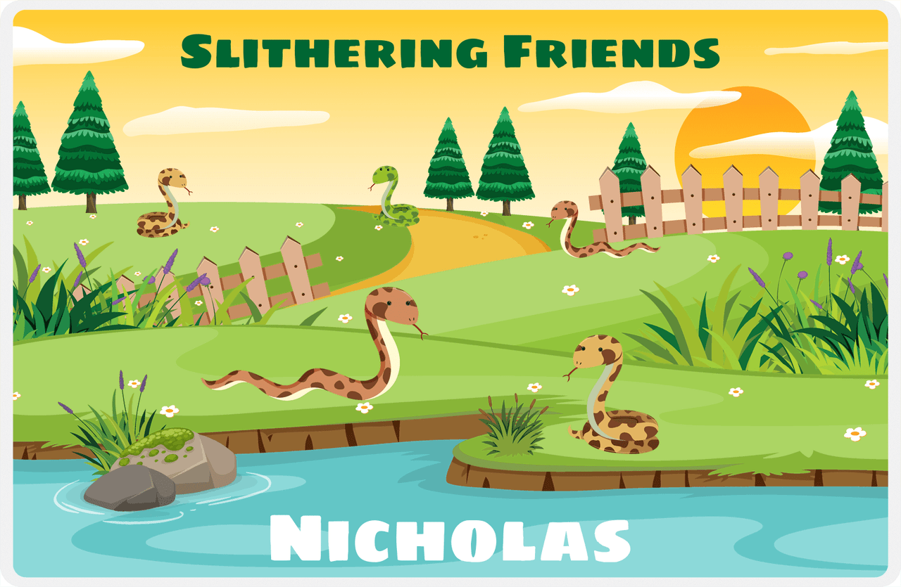 Personalized Snakes Placemat I - Slithering Friends - Yellow Background -  View