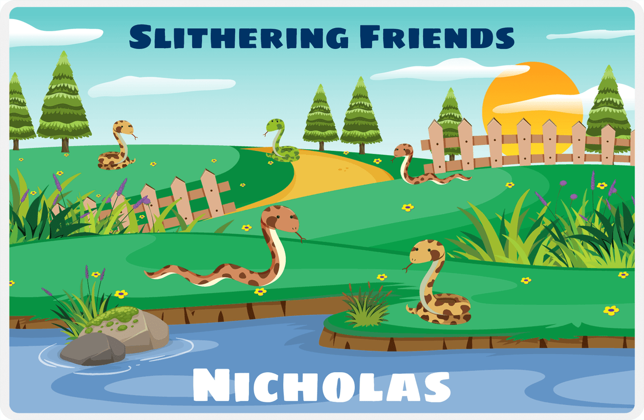 Personalized Snakes Placemat I - Slithering Friends - Teal Background -  View